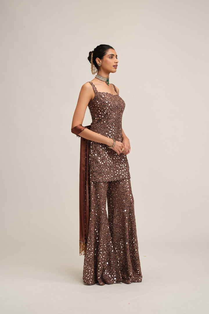 Deep Beige Kurta Sharara Set