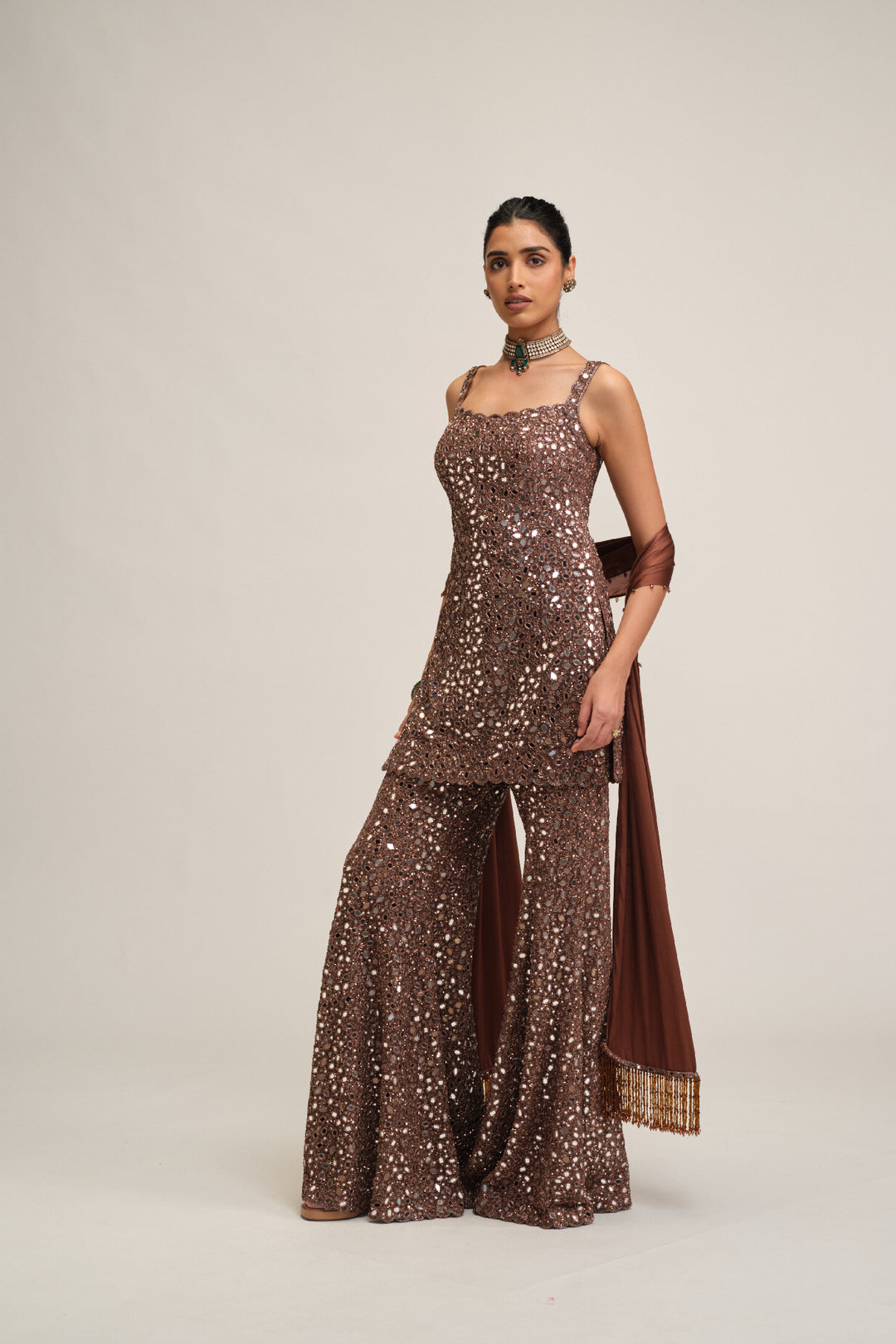 Deep Beige Kurta Sharara Set