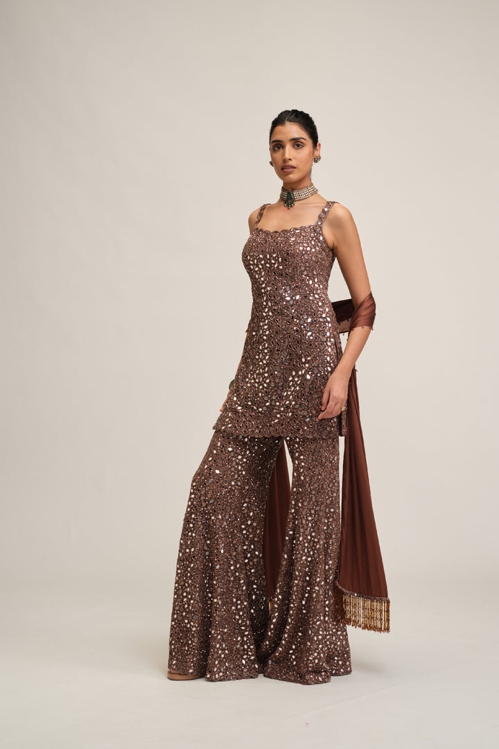 Deep Beige Kurta Sharara Set
