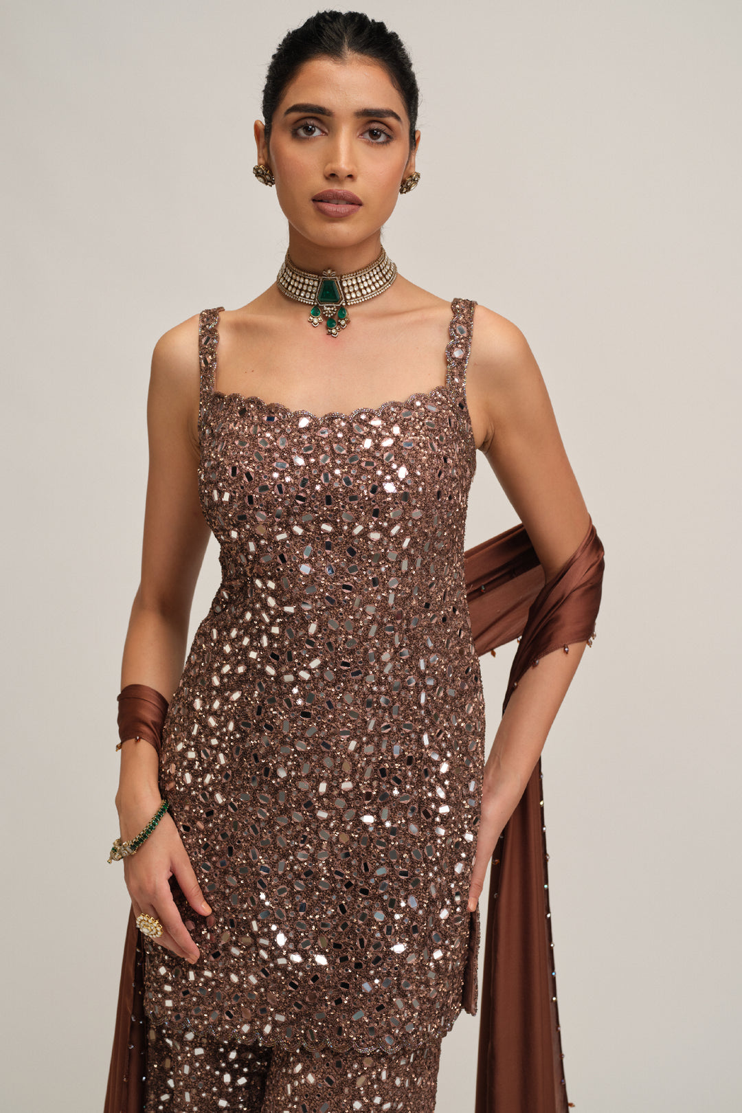 Deep Beige Kurta Sharara Set