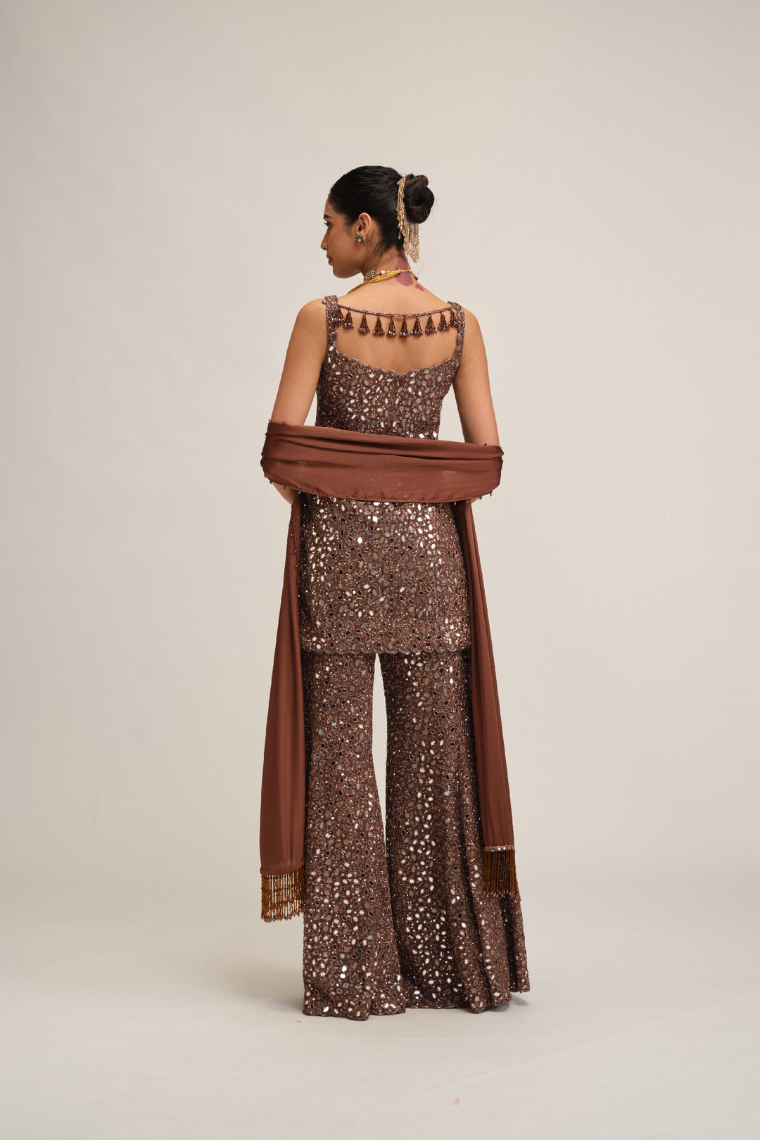 Deep Beige Kurta Sharara Set