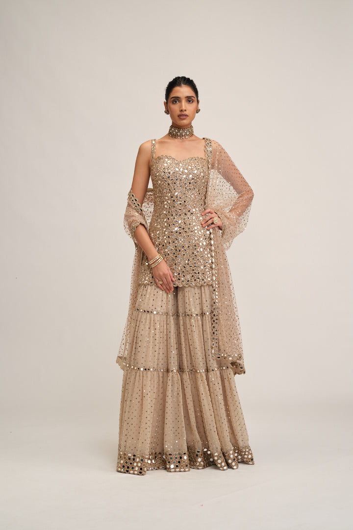 Light Beige Kurta Sharara Set