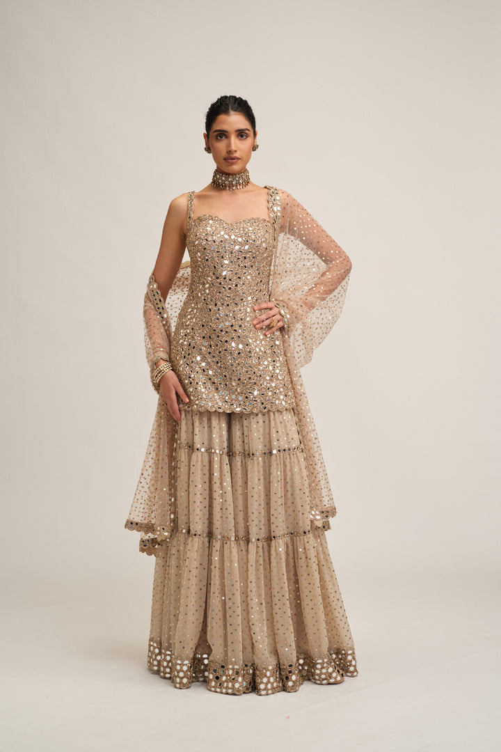 Light Beige Kurta Sharara Set