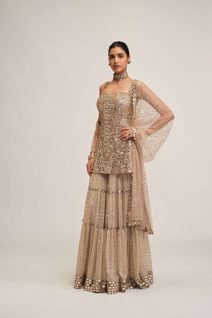Light Beige Kurta Sharara Set