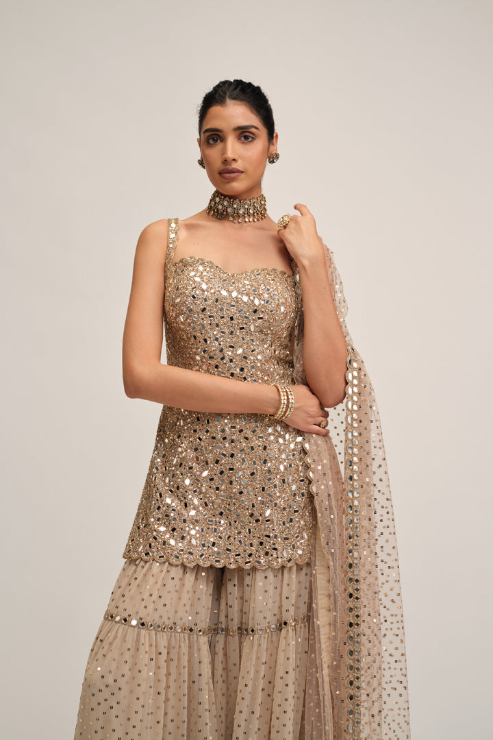 Light Beige Kurta Sharara Set