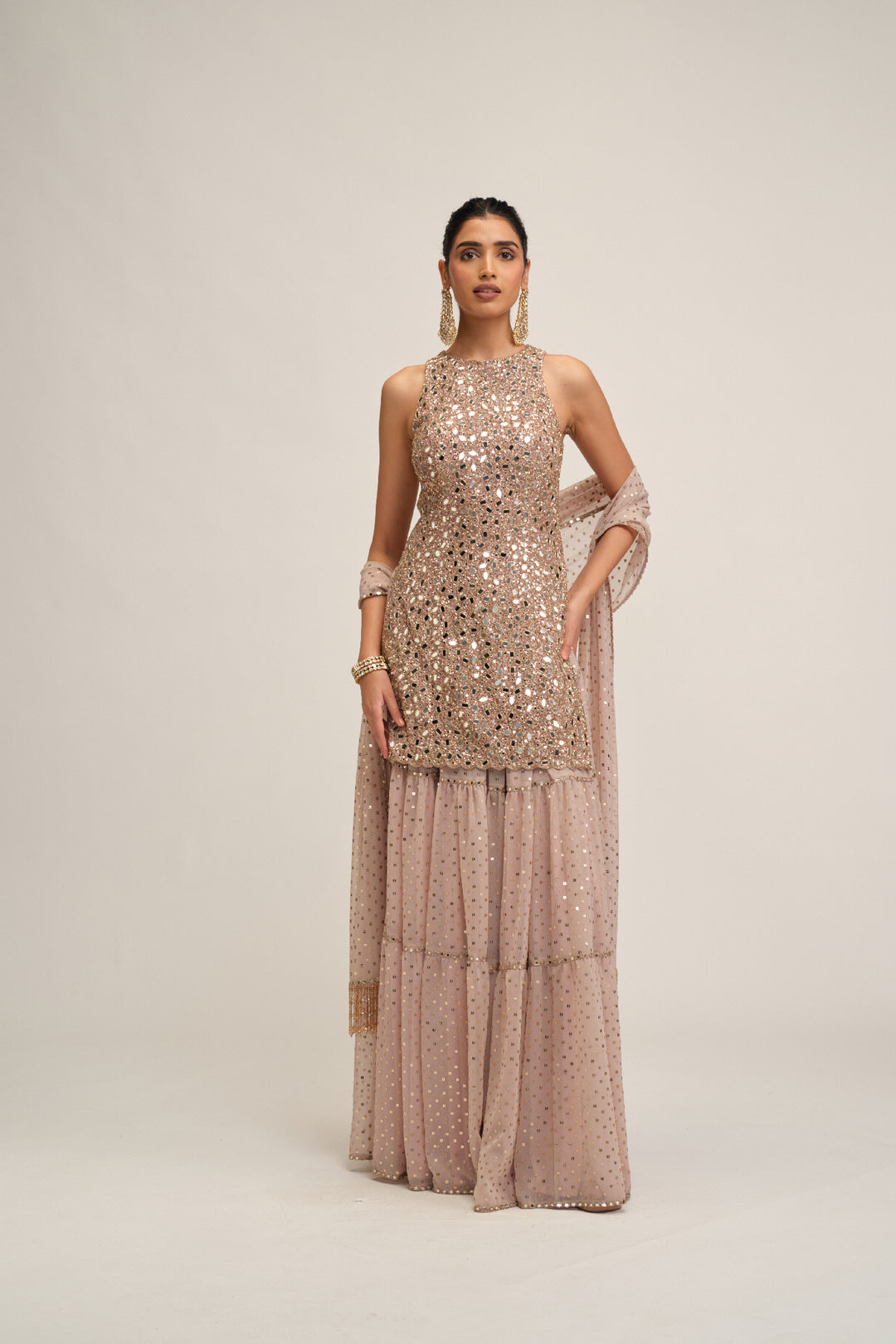 Ash Pink Kurta Sharara Set