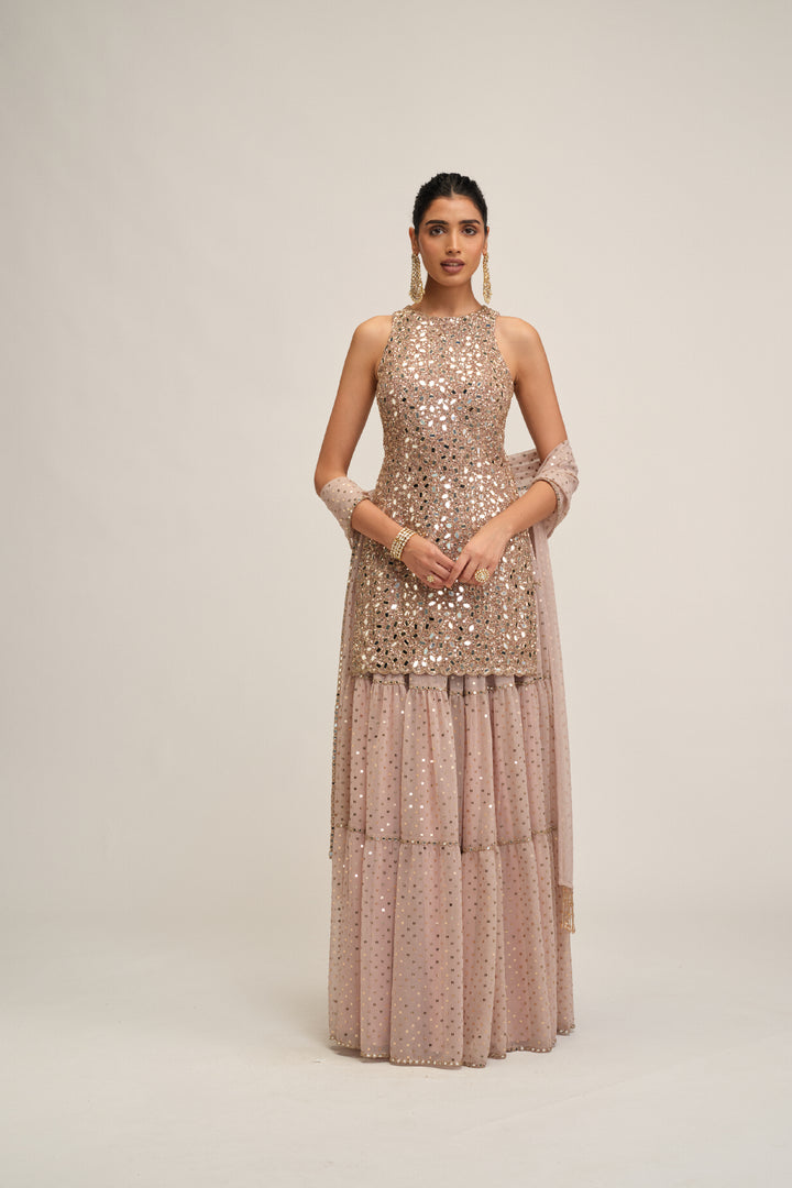 Ash Pink Kurta Sharara Set