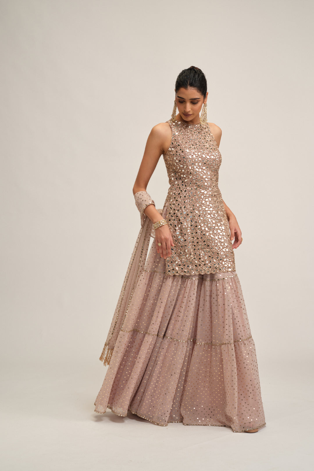 Ash Pink Kurta Sharara Set