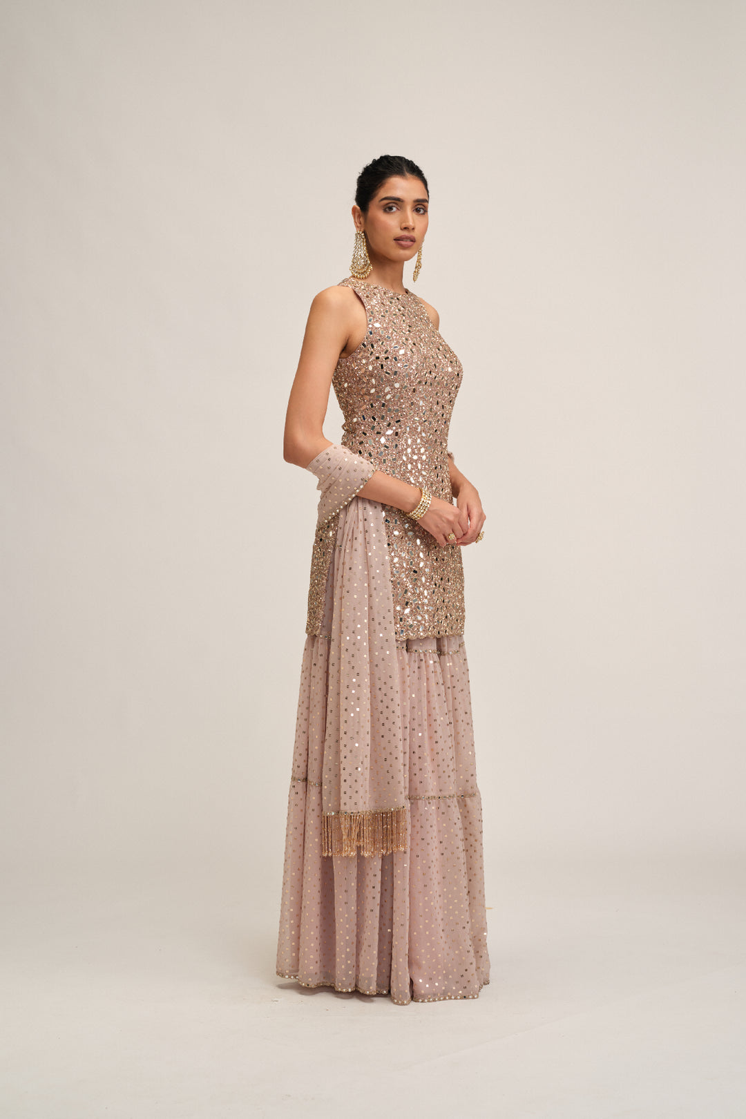 Ash Pink Kurta Sharara Set