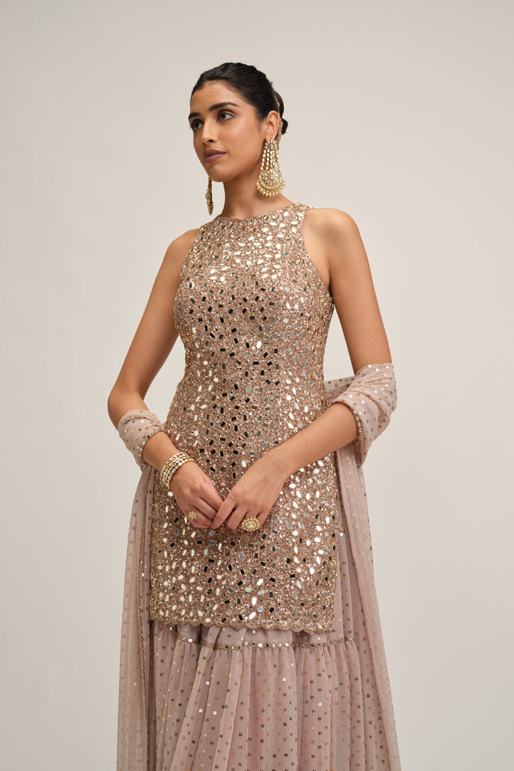 Ash Pink Kurta Sharara Set