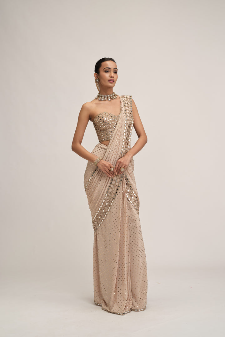 Light Beige Cutwork Border Saree Set