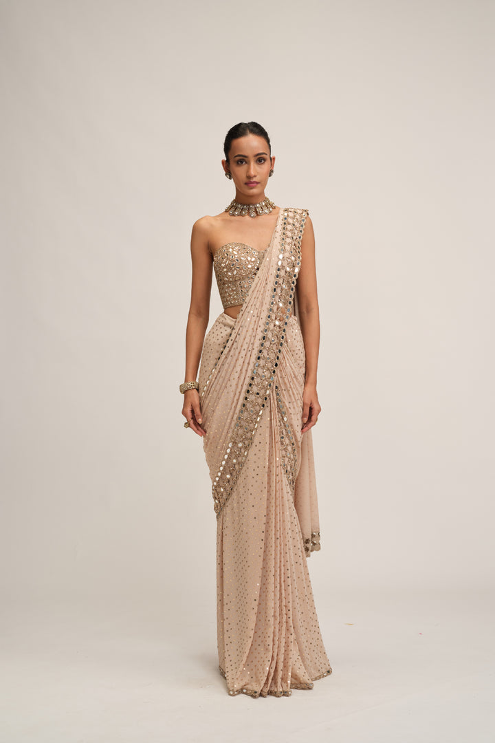 Light Beige Cutwork Border Saree Set