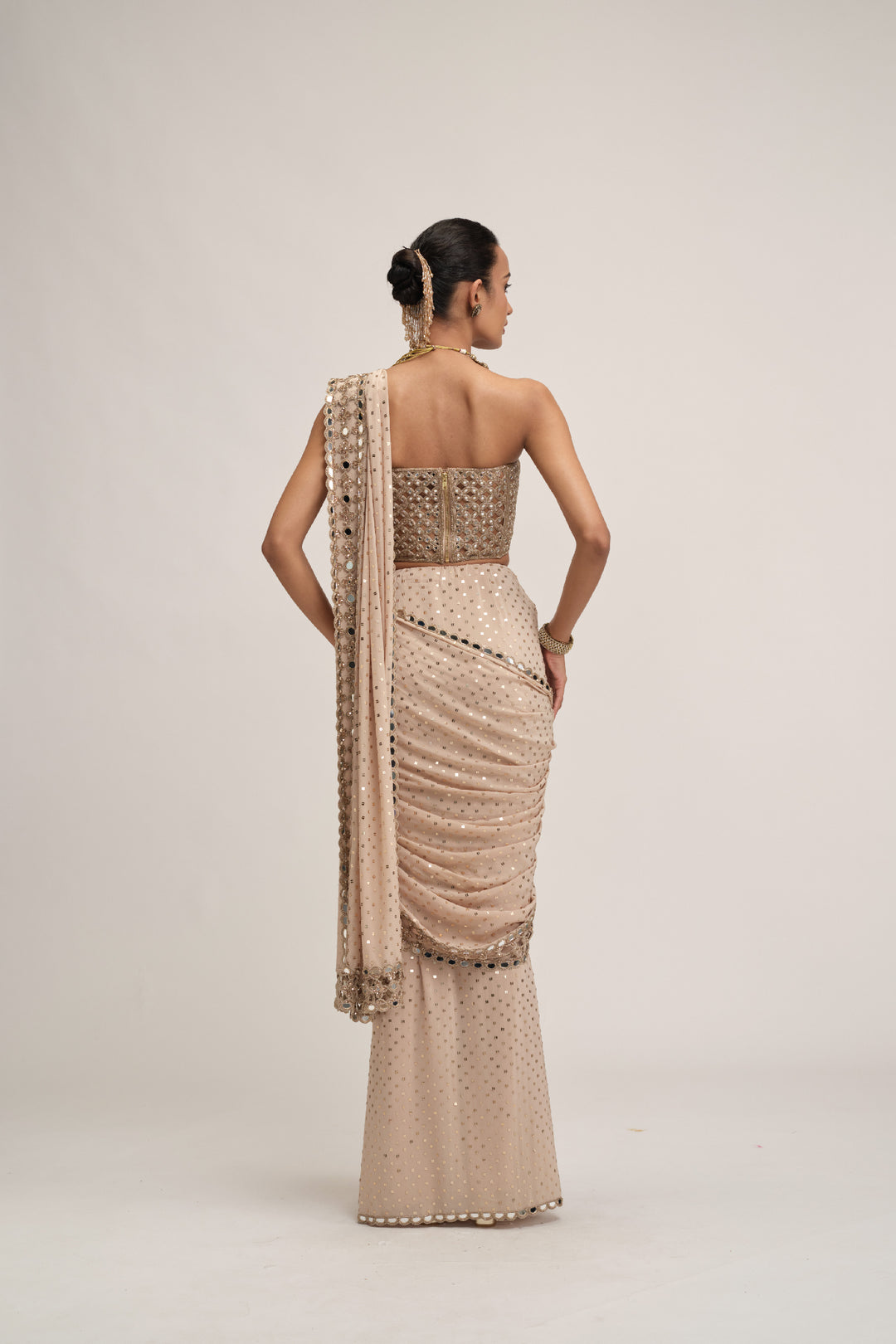 Light Beige Cutwork Border Saree Set
