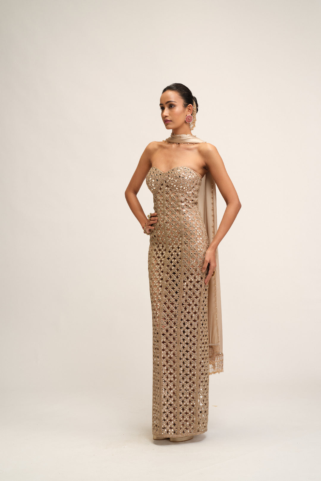 Light Beige Cutwork Dress Set