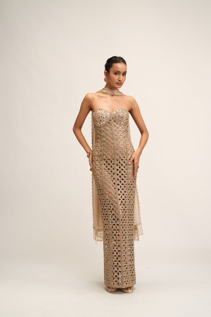 Light Beige Cutwork Dress Set