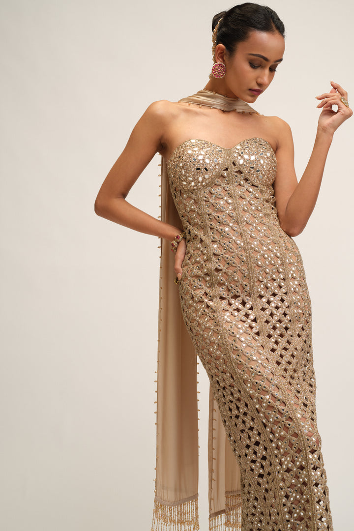 Light Beige Cutwork Dress Set