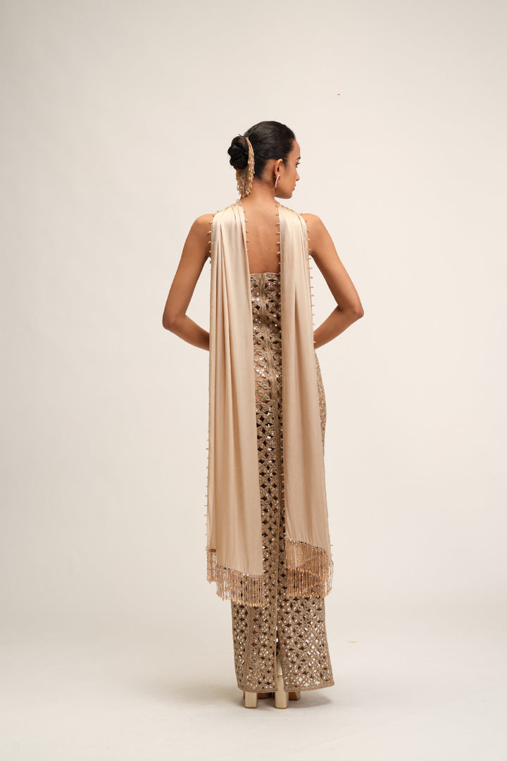 Light Beige Cutwork Dress Set