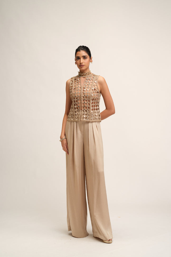 Light Beige Cutwork Jacket Set