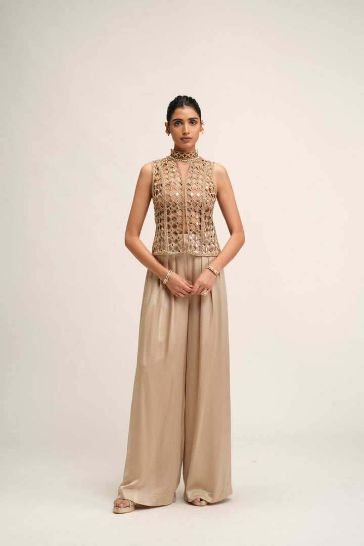 Light Beige Cutwork Jacket Set