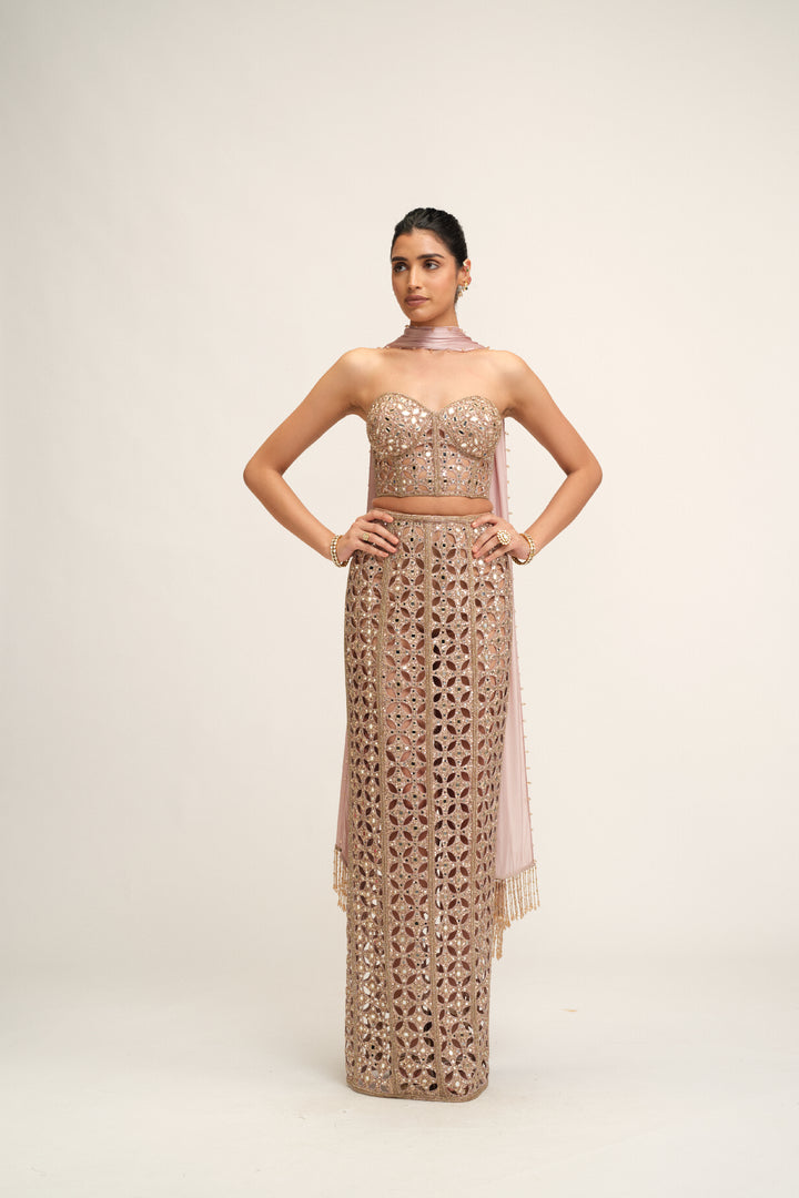 Ash Pink Cutwork Pencil Skirt
