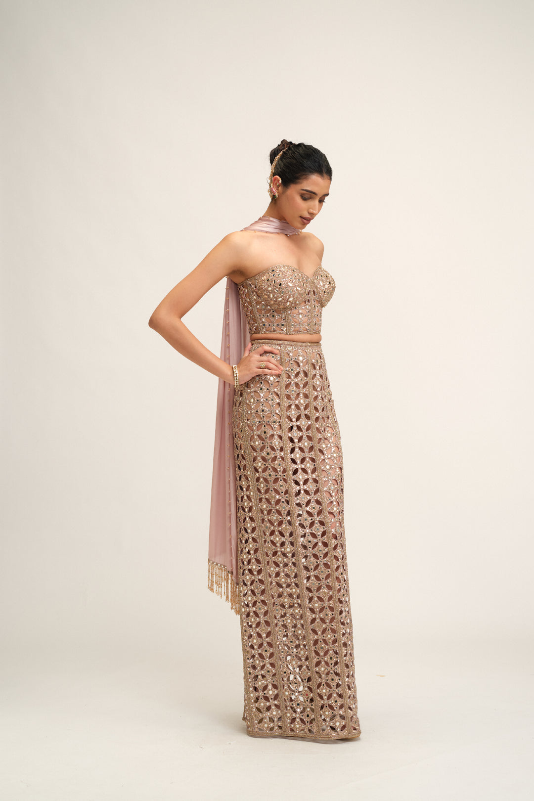 Ash Pink Cutwork Pencil Skirt