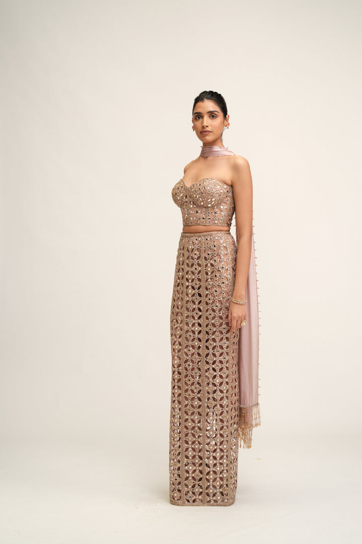 Ash Pink Cutwork Pencil Skirt