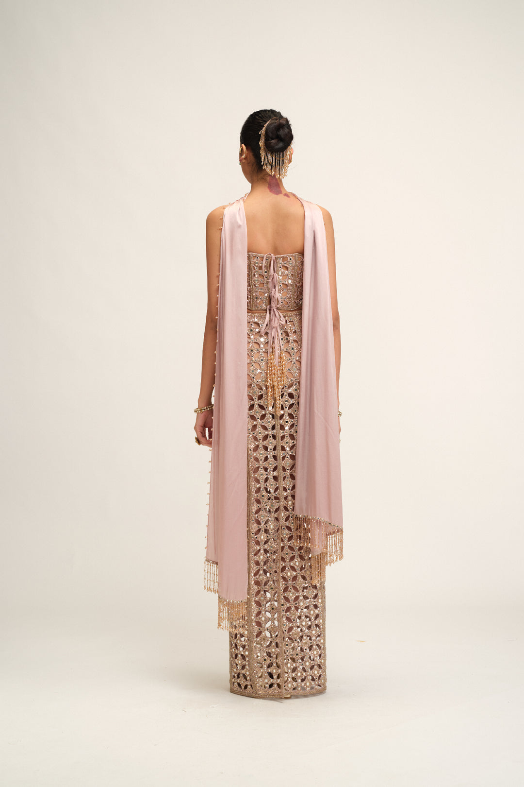 Ash Pink Cutwork Pencil Skirt