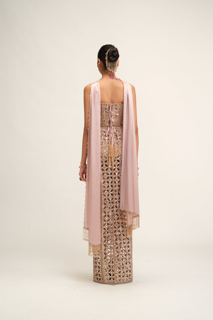 Ash Pink Cutwork Pencil Skirt