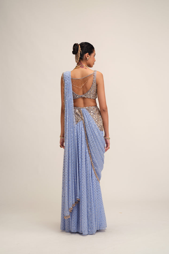 Dew Blue Draped Saree Set