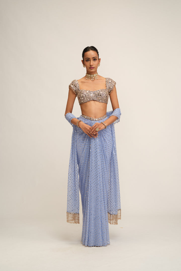 Dew Blue Draped Skirt Set