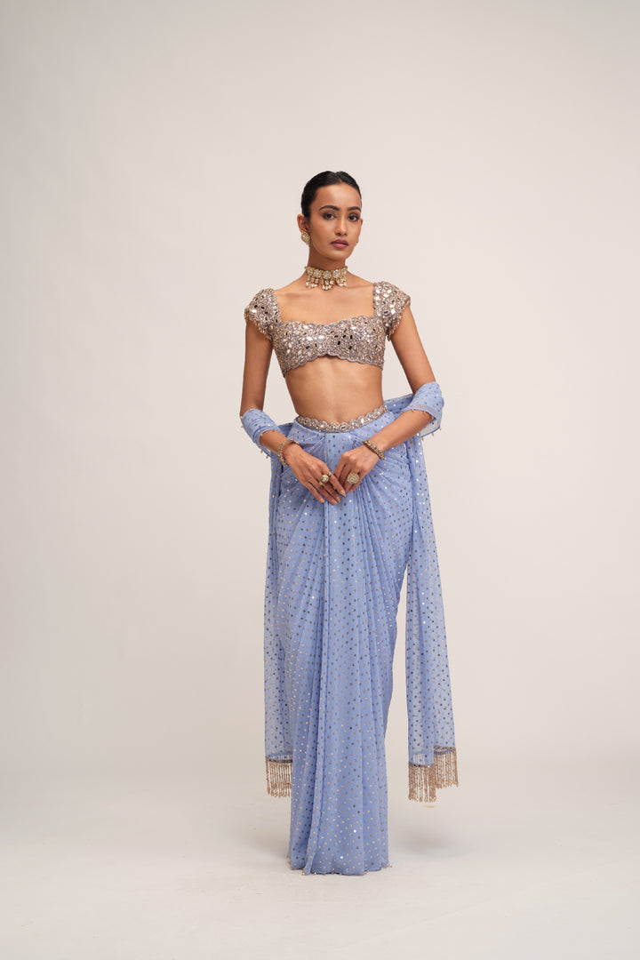 Dew Blue Draped Skirt Set