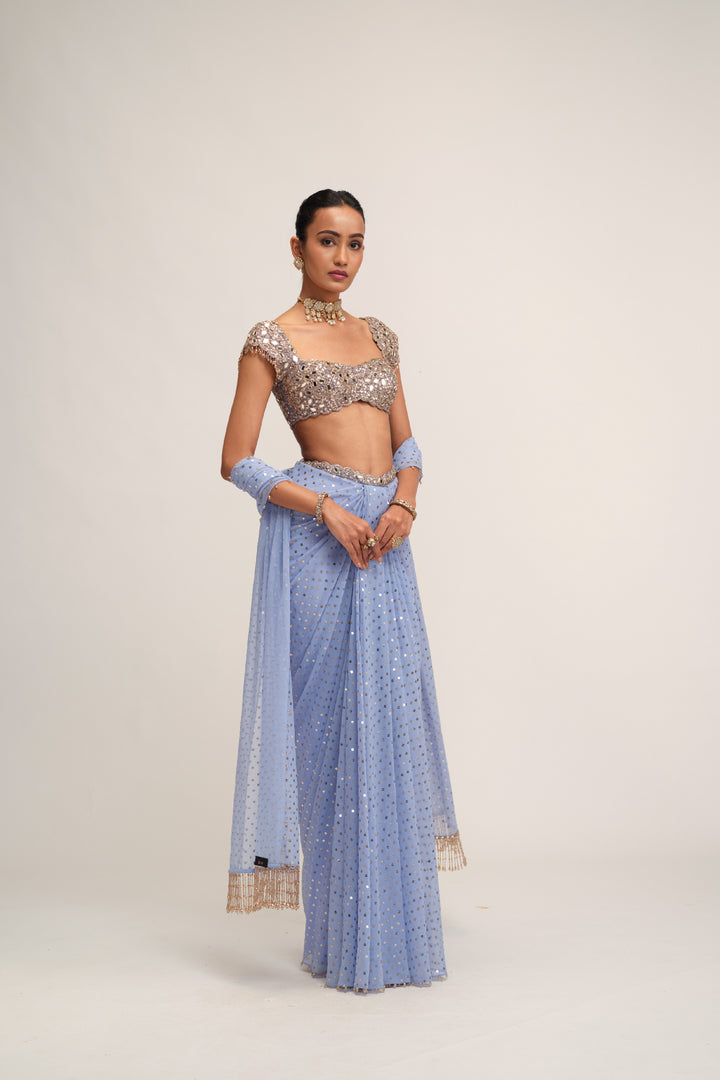 Dew Blue Draped Skirt Set
