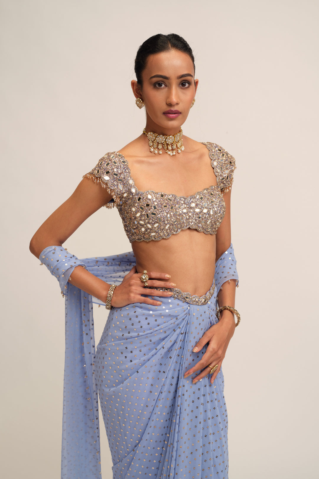 Dew Blue Draped Skirt Set