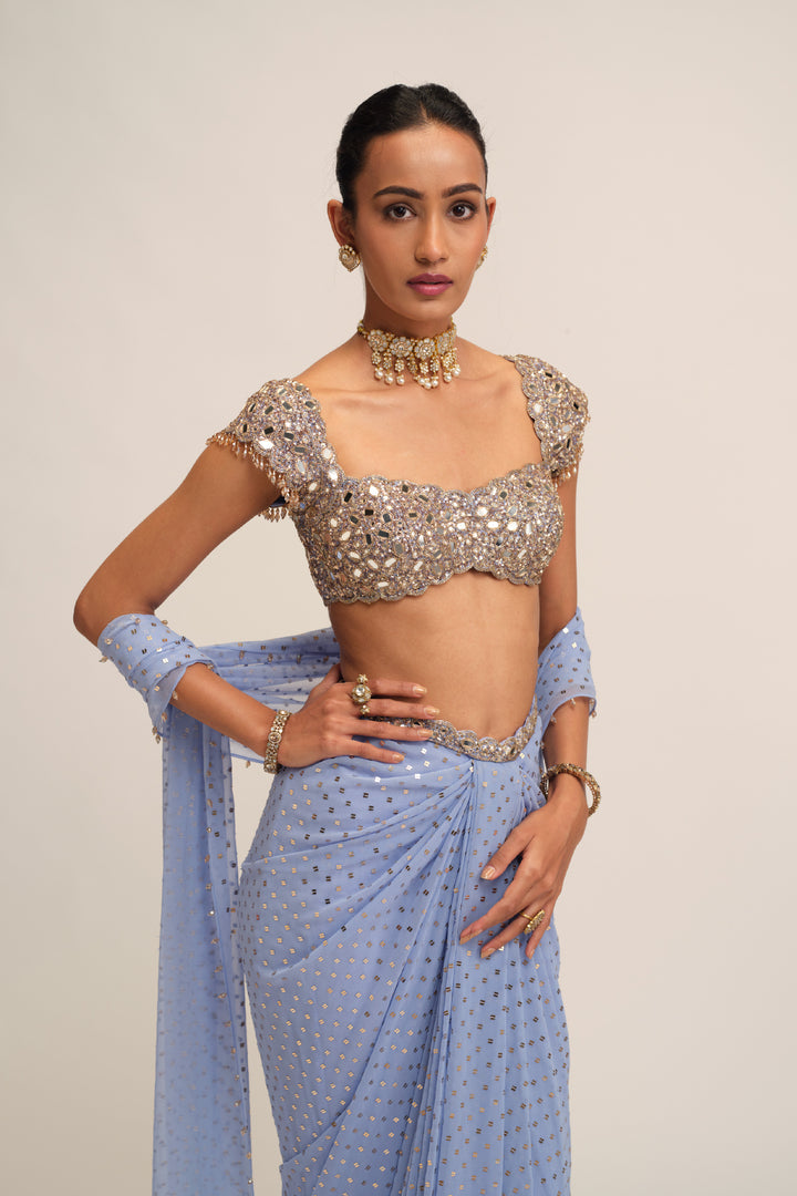 Dew Blue Draped Skirt Set