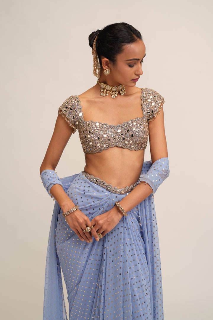 Dew Blue Draped Skirt Set