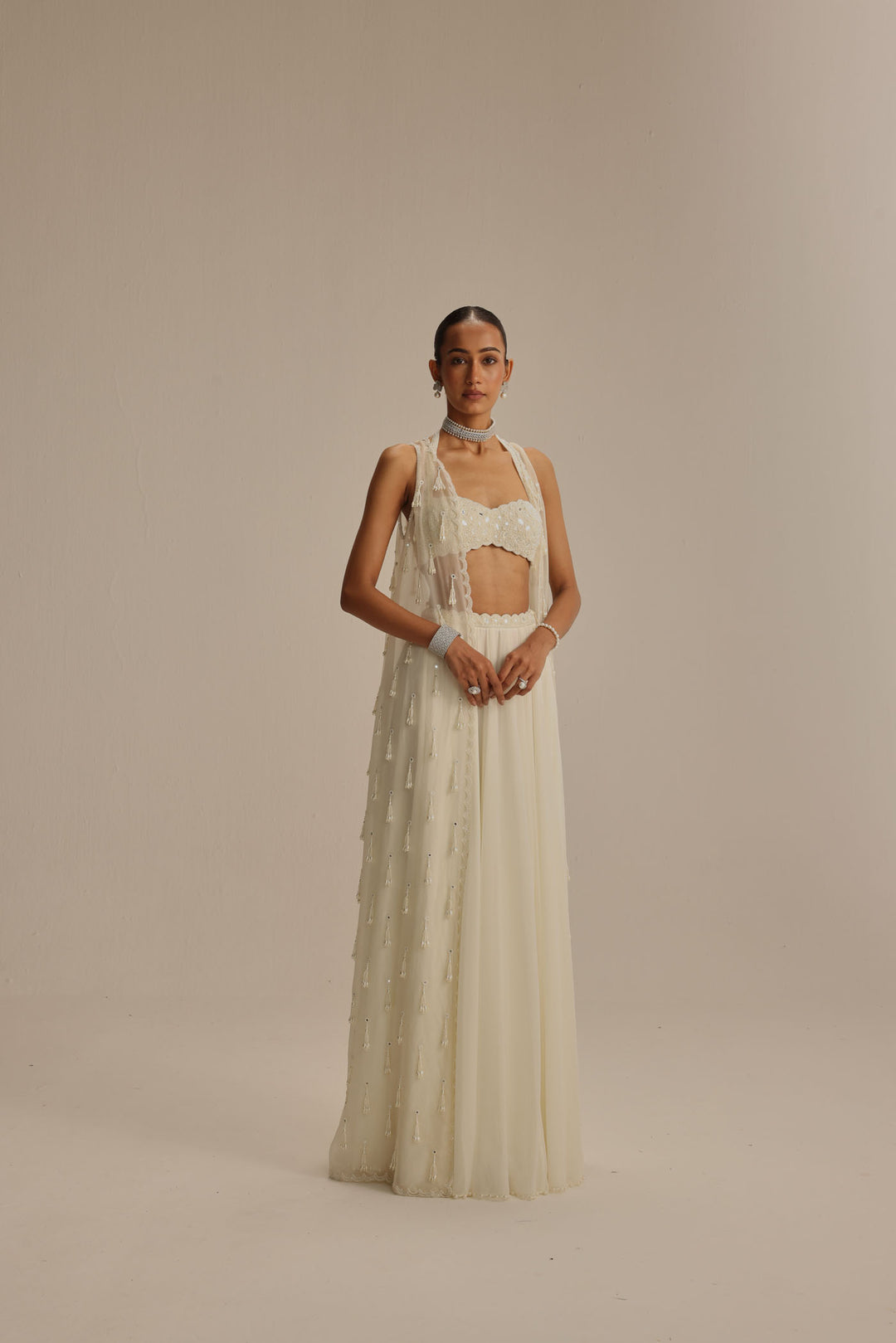 Off White Jacket Pearl And Mirror Jacket Set