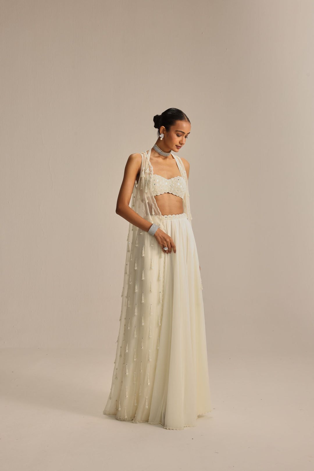 Off White Jacket Pearl And Mirror Jacket Set