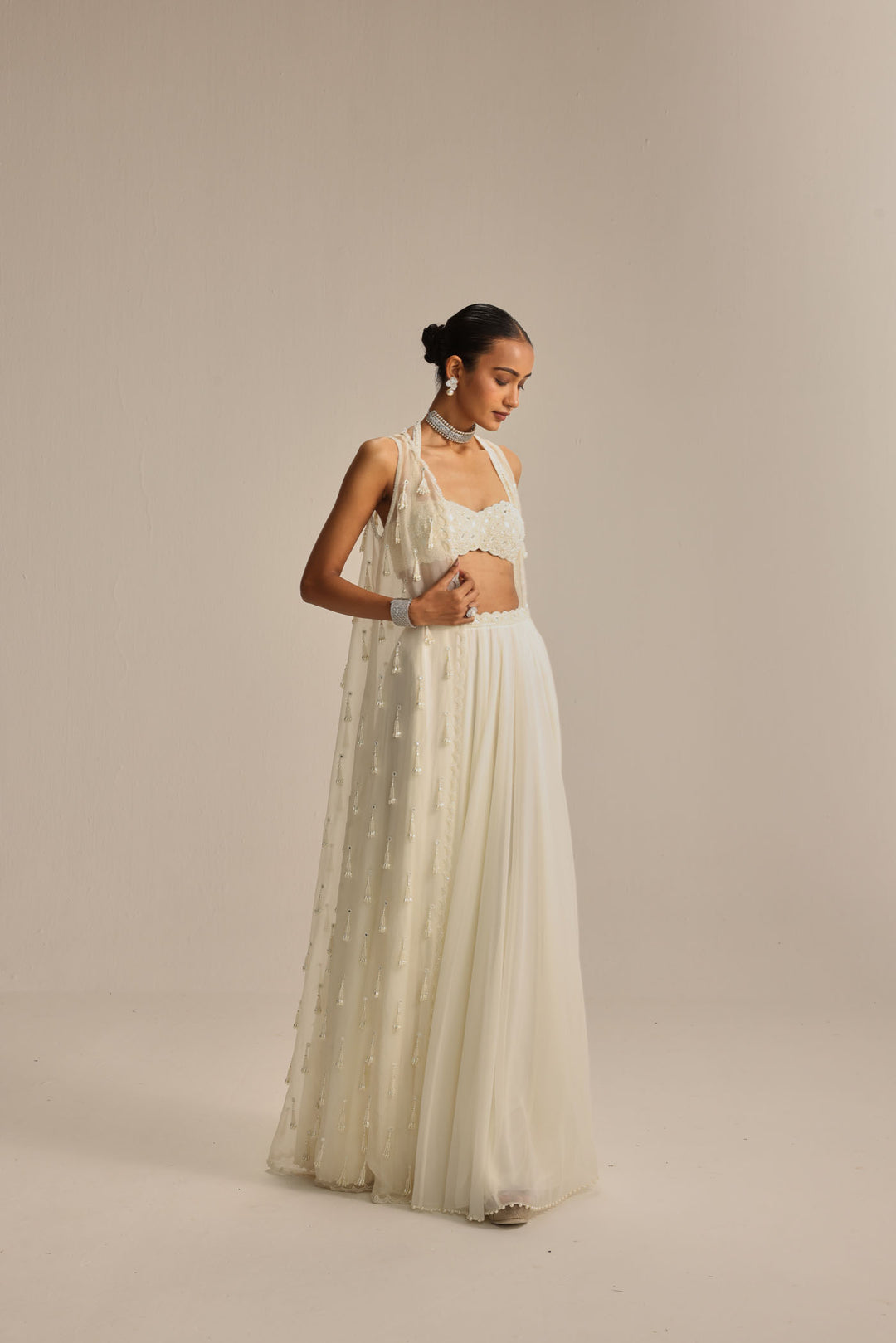 Off White Jacket Pearl And Mirror Jacket Set