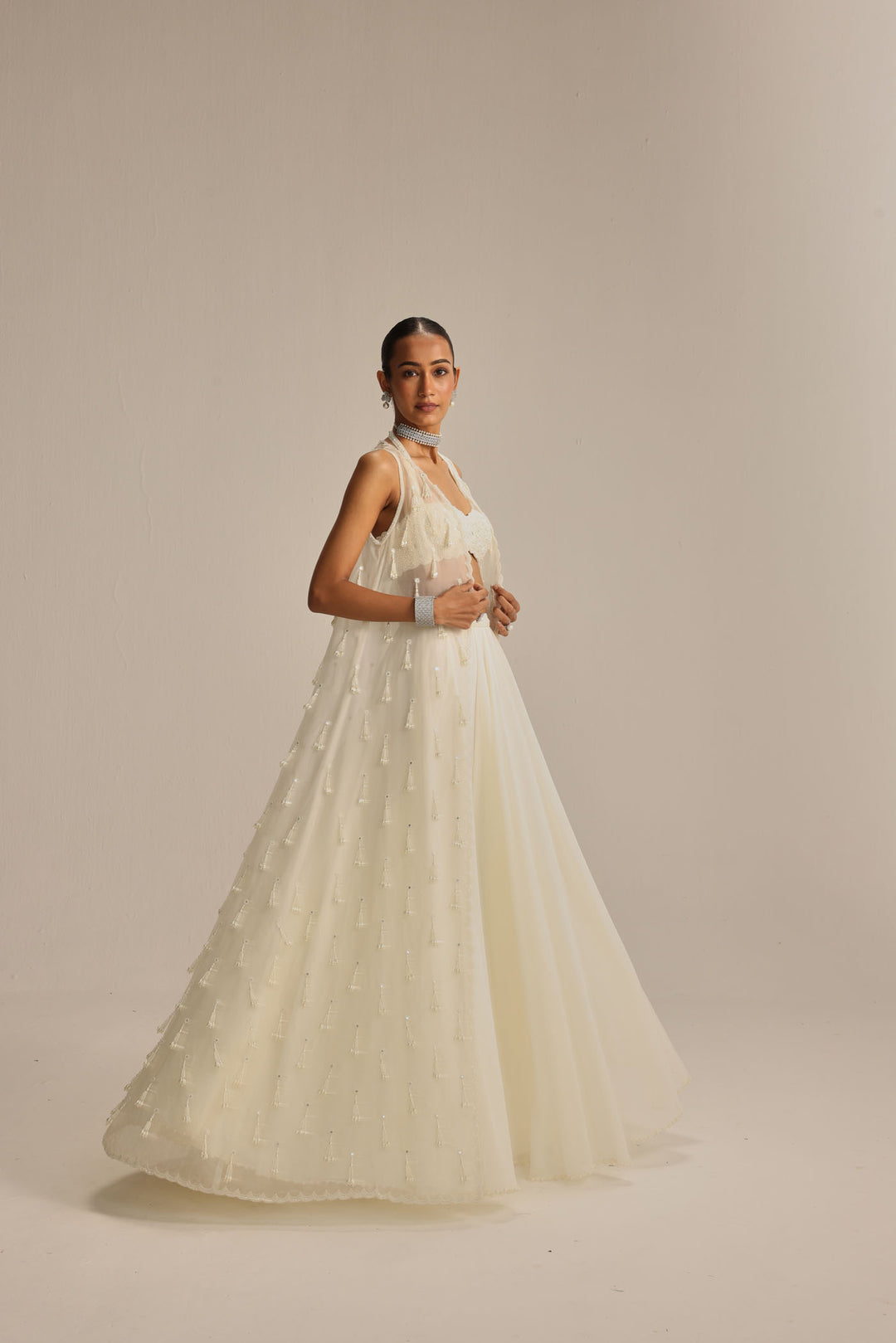 Off White Jacket Pearl And Mirror Jacket Set