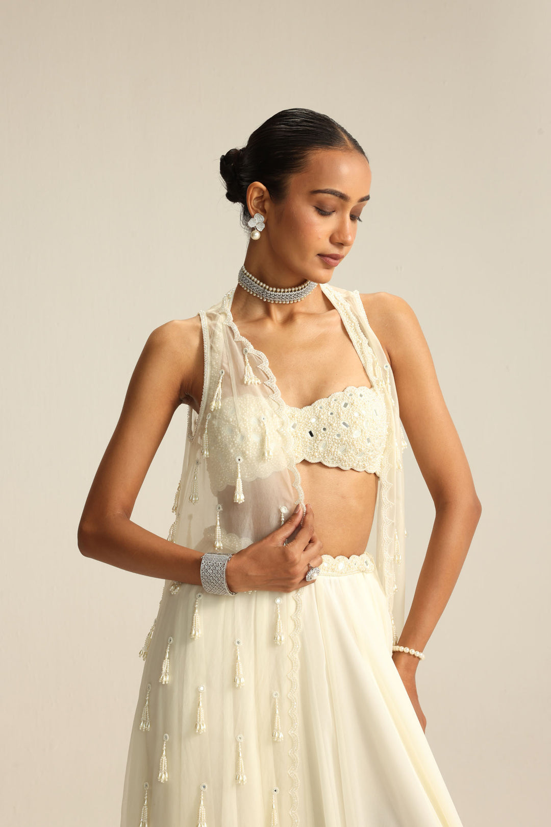 Off White Jacket Pearl And Mirror Jacket Set