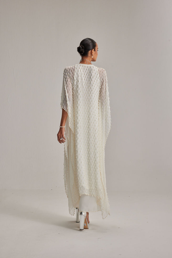 Off White Pearl Drop Kaftaan Set