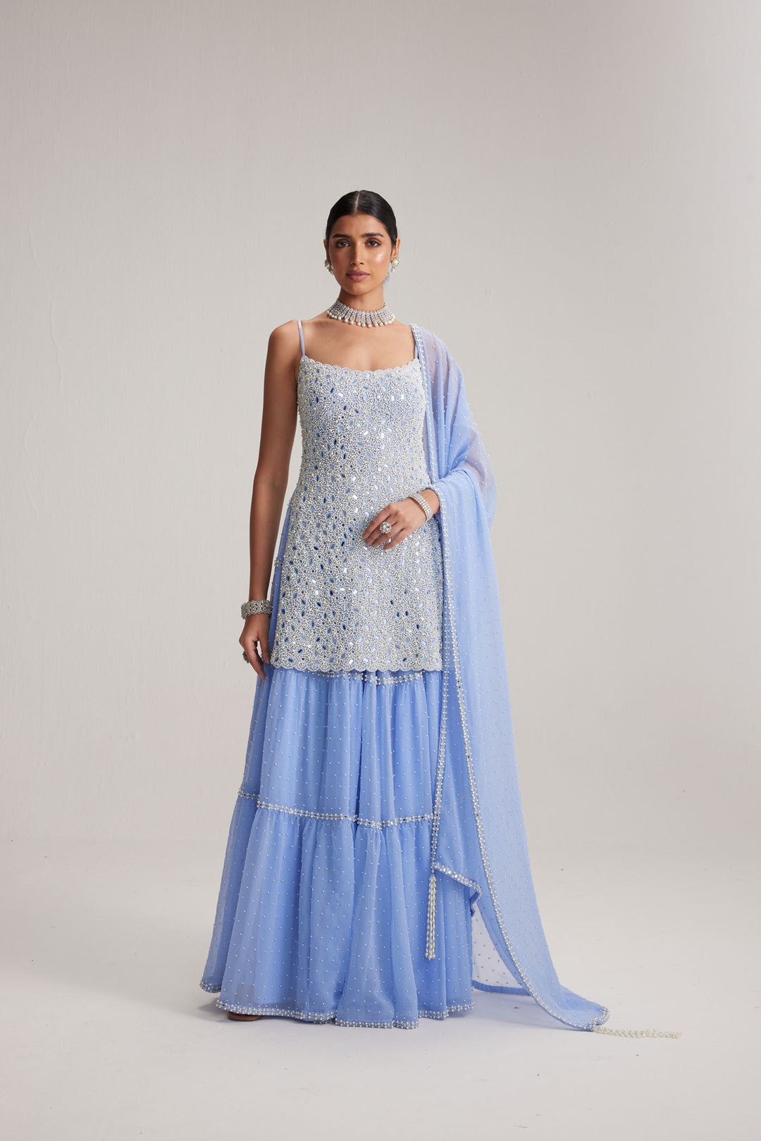 Dew Blue Kurta And Sharara Set