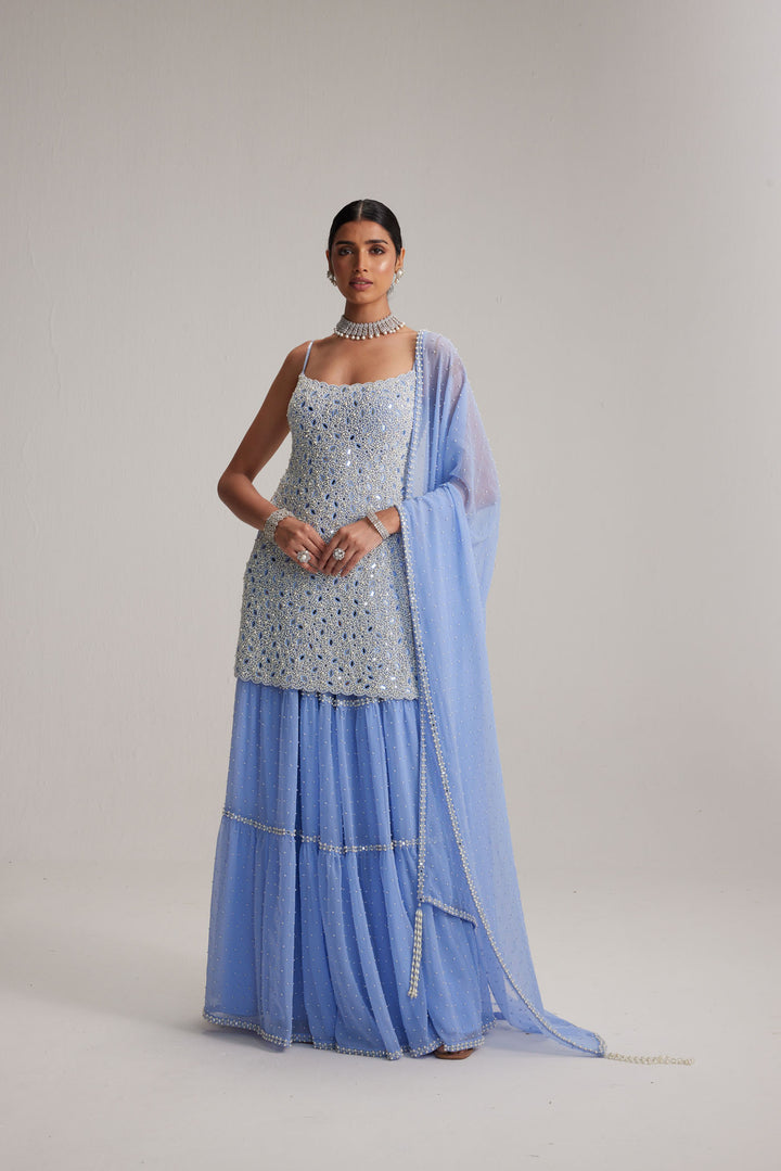 Dew Blue Kurta And Sharara Set