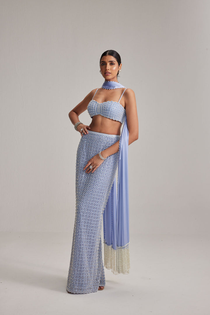 Dew Blue Pencil Skirt Set