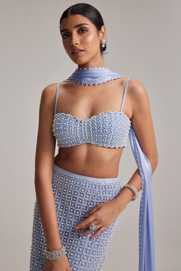 Dew Blue Pencil Skirt Set