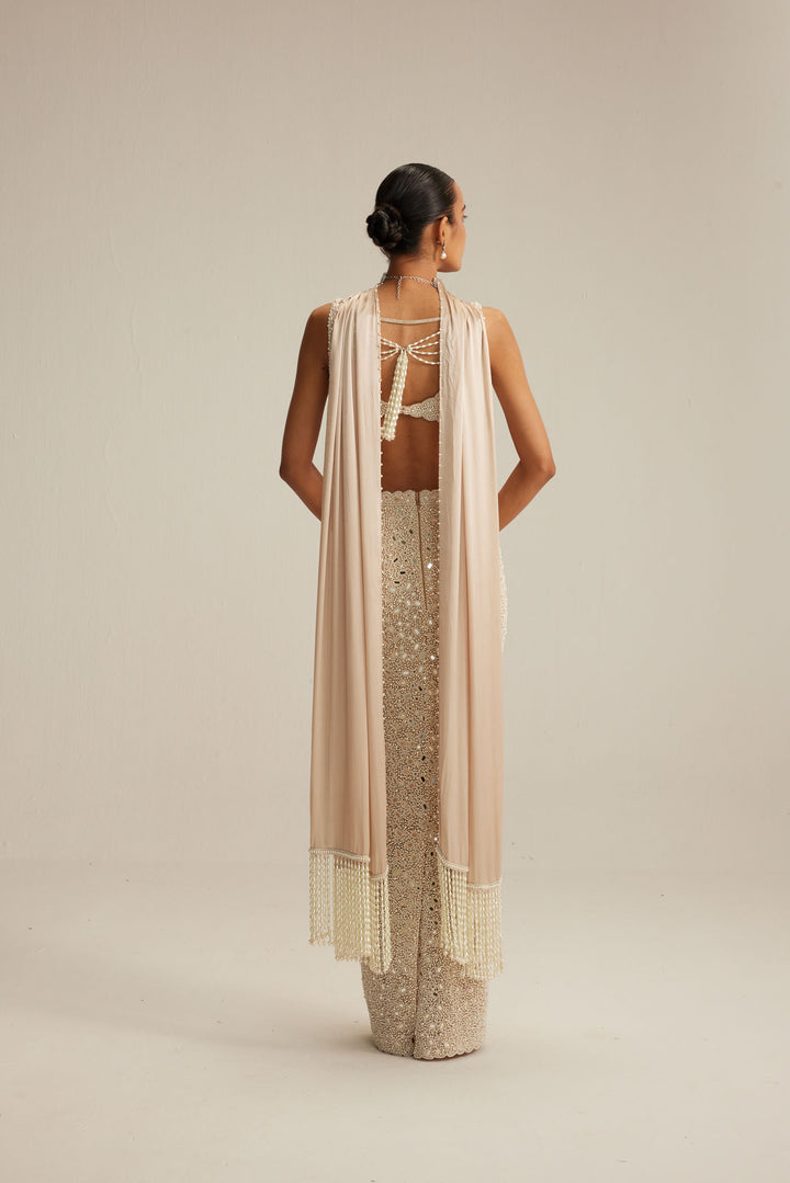 Light Beige V Neck Pencil Skirt Set.