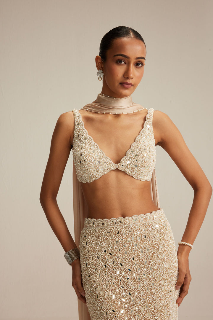 Light Beige V Neck Pencil Skirt Set.