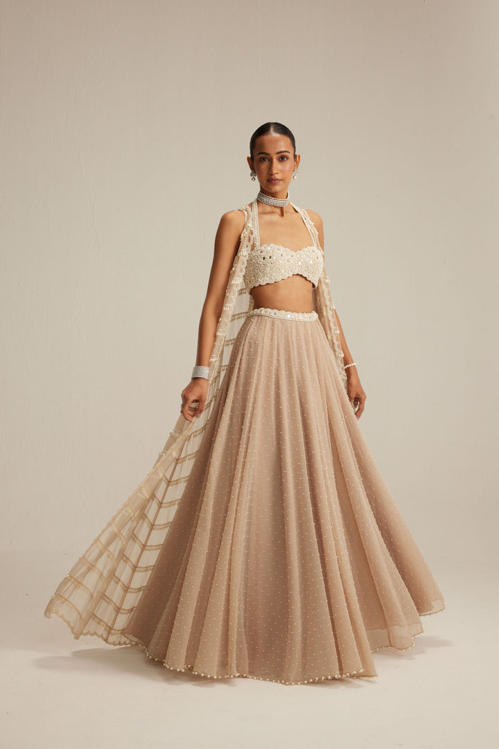 Light Beige Pearl Drop Jacket Set.