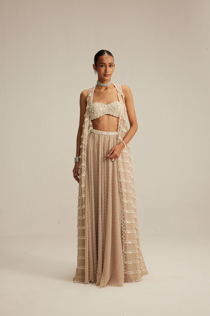 Light Beige Pearl Drop Jacket Set.