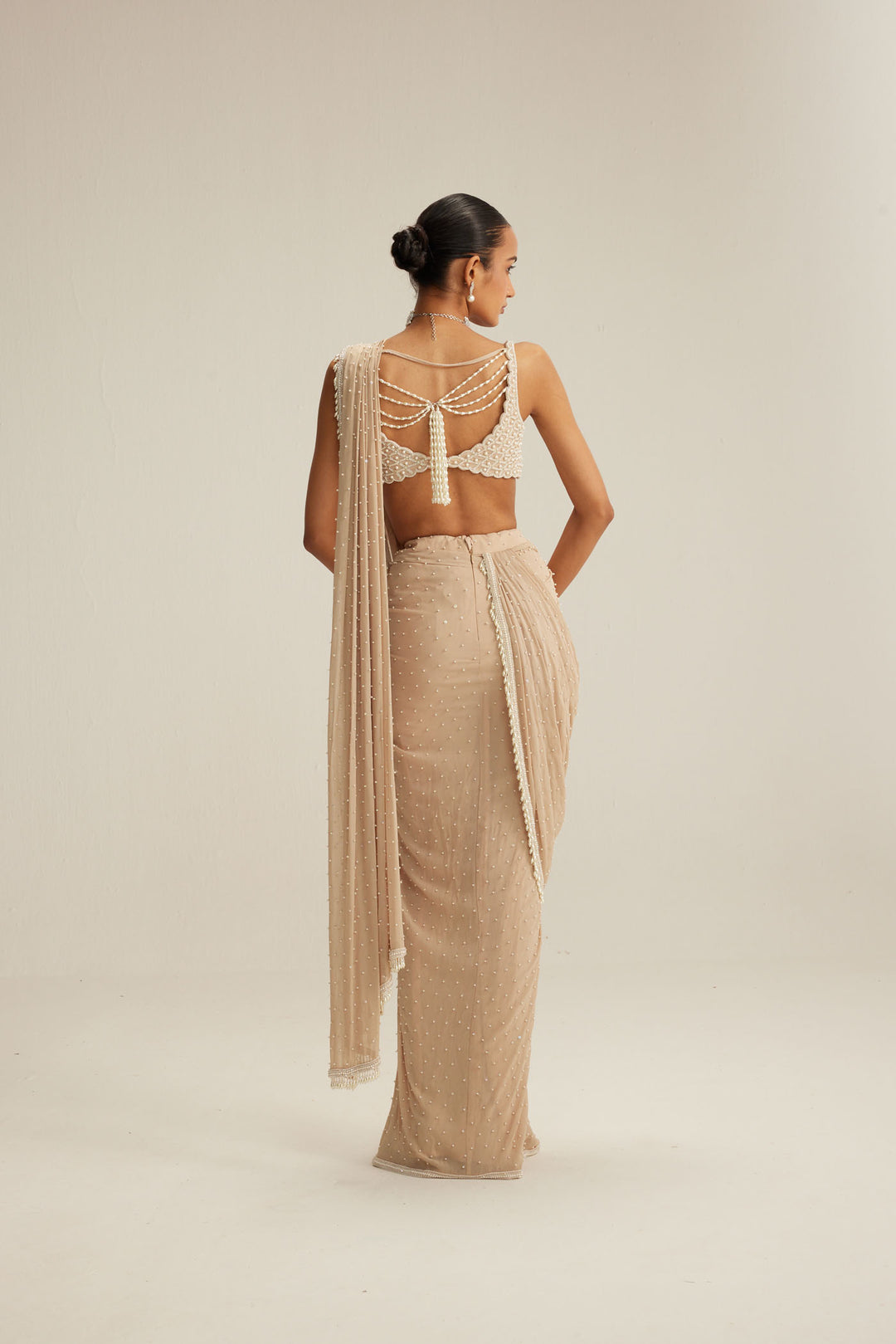 Light Beige Draped Saree Set